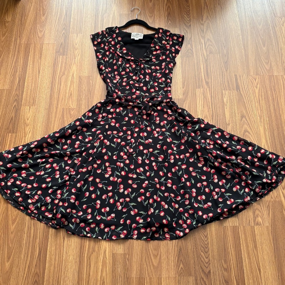 Collectif Black and Cherry Retro Flare Dress